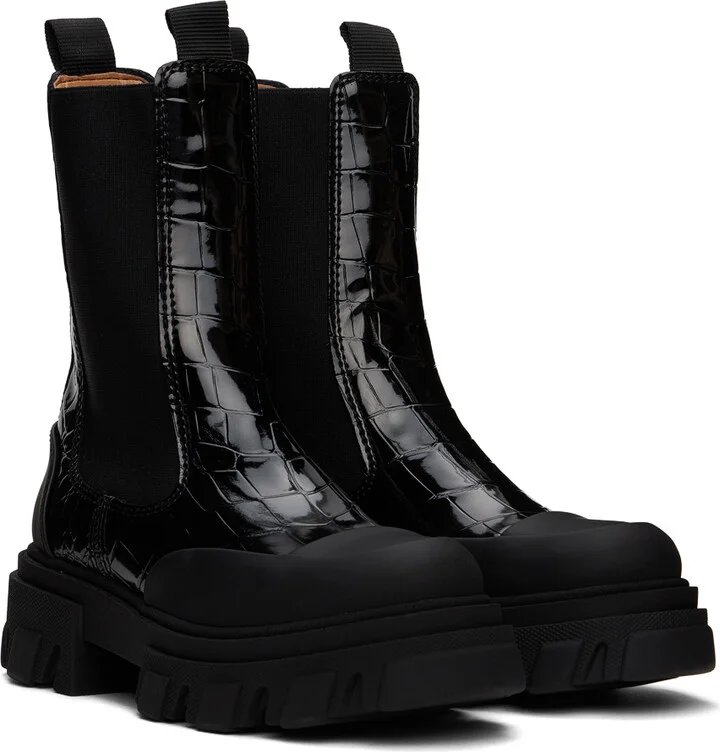 GANNI Black Cleated Mid Chelsea Boots - Image 4
