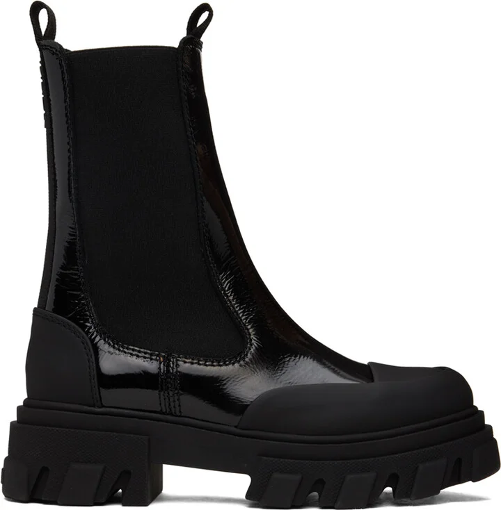 GANNI Black Cleated Mid Chelsea Boots