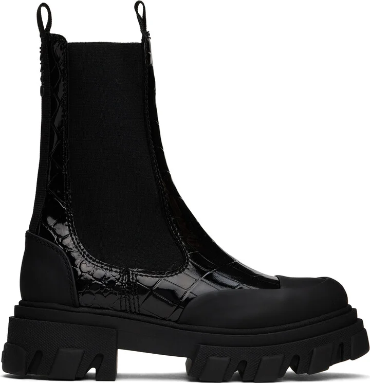 GANNI Black Cleated Mid Chelsea Boots