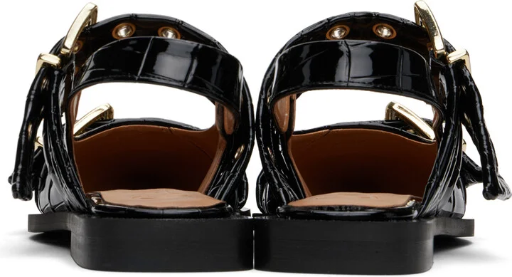 GANNI Black Croco Patent Buckle Ballerina Flats - Image 2