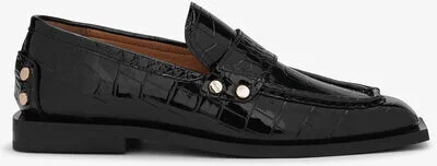 Ganni Black Croco Studded Loafers