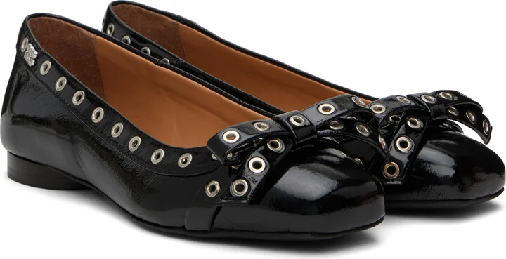 GANNI Black Eyelet Bow Ballerina Flats - Image 4
