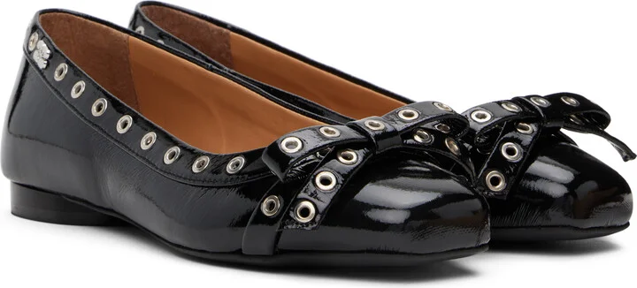 GANNI Black Eyelet Bow Ballerina Flats - Image 4