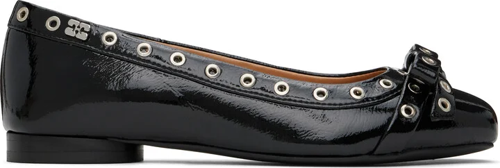 GANNI Black Eyelet Bow Ballerina Flats