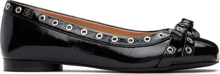 GANNI Black Eyelet Bow Ballerina Flats
