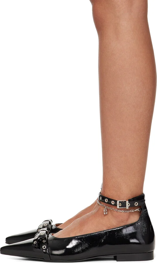 GANNI Black Eyelet Jewel Ballerina Flats - Image 3