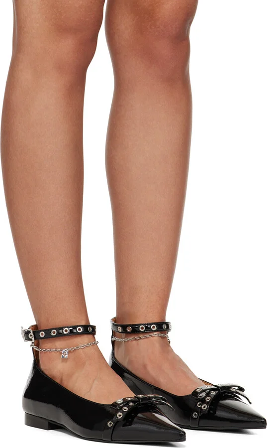 GANNI Black Eyelet Jewel Ballerina Flats - Image 4