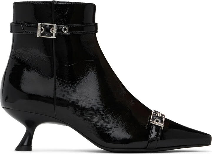 GANNI Black Eyelets Kitten Heel Boots