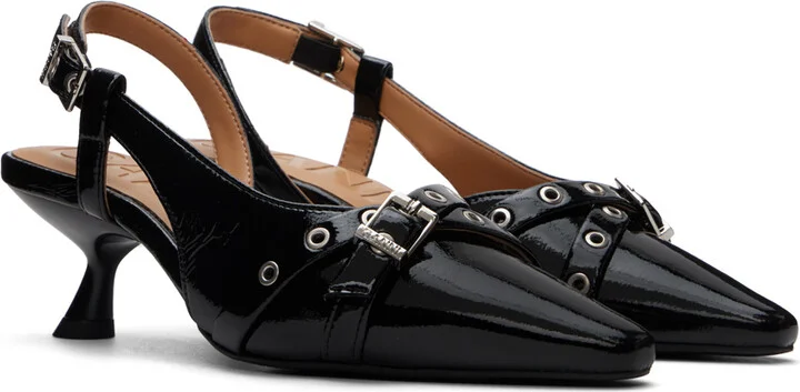 GANNI Black Eyelets Open Kitten Heels - Image 4