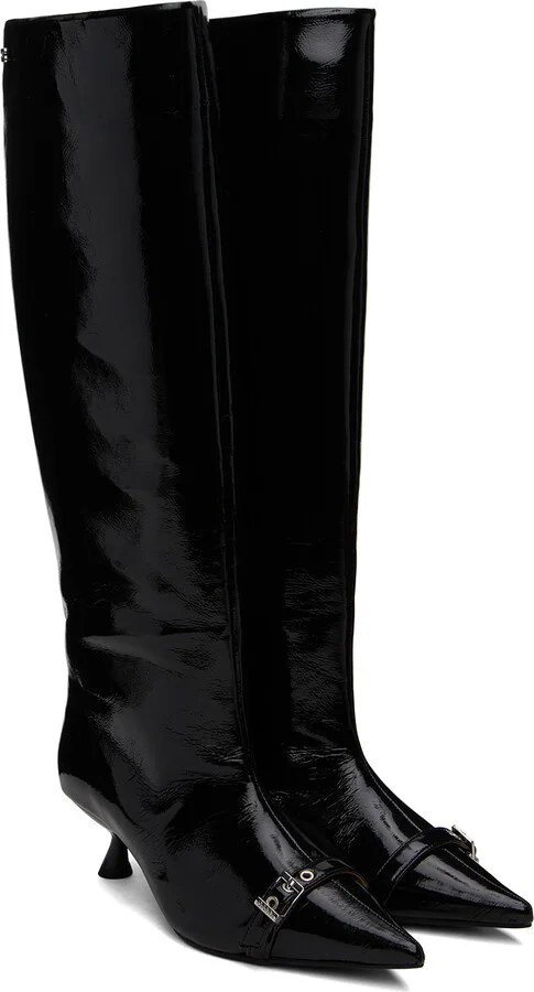 GANNI Black Eyelets Slouchy High Shaft Boots - Image 4