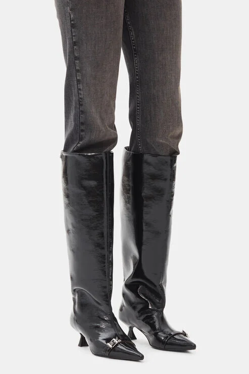 Ganni Black Eyelets Slouchy High Shaft Boots