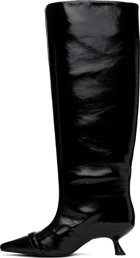 GANNI Black Eyelets Slouchy High Shaft Tall Boots - Image 3