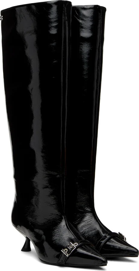 GANNI Black Eyelets Slouchy High Shaft Tall Boots - Image 4