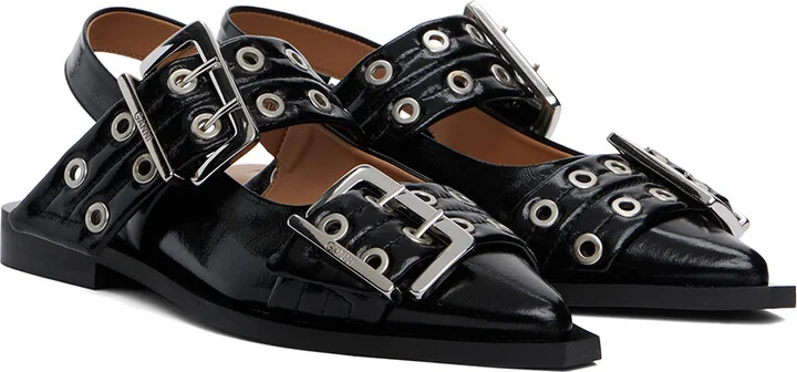 GANNI Black Feminine Buckle Ballerina Flats - Image 4