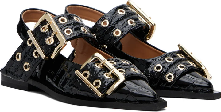 GANNI Black Feminine Buckle Ballerina Flats - Image 4