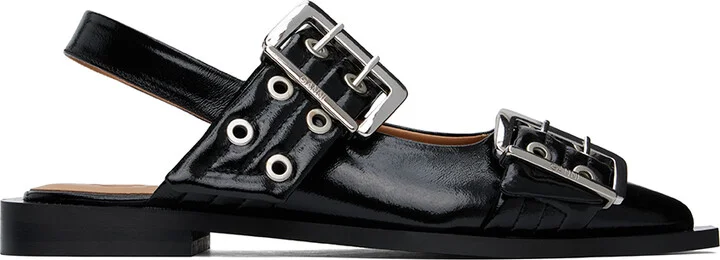 GANNI Black Feminine Buckle Ballerina Flats