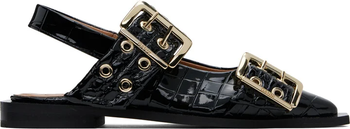 GANNI Black Feminine Buckle Ballerina Flats