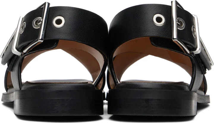 GANNI Black Feminine Buckle Cross Strap Sandals - Image 2