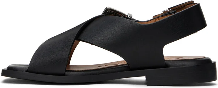 GANNI Black Feminine Buckle Cross Strap Sandals - Image 3