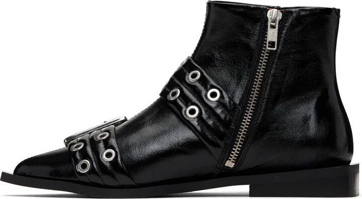 GANNI Black Feminine Buckle Flat Boots - Image 3