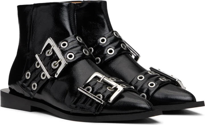 GANNI Black Feminine Buckle Flat Boots - Image 4