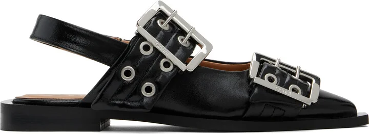 GANNI Black Feminine Buckle Flats