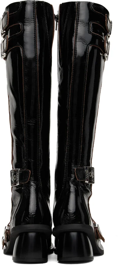 GANNI Black Feminine Buckle High Tall Boots - Image 2