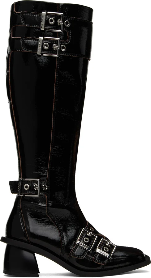 GANNI Black Feminine Buckle High Tall Boots