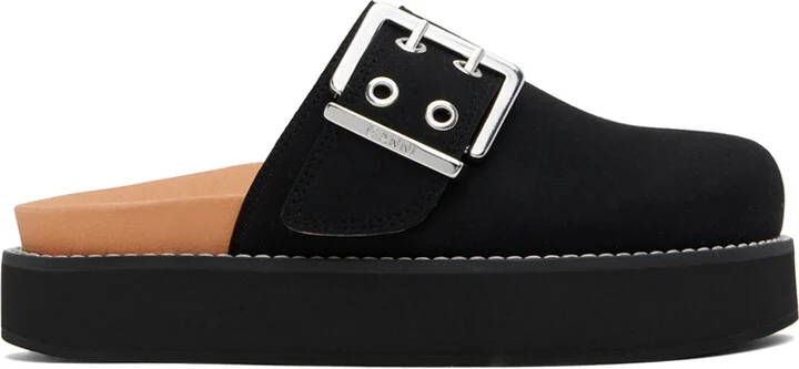 GANNI Black Feminine Buckle Mules