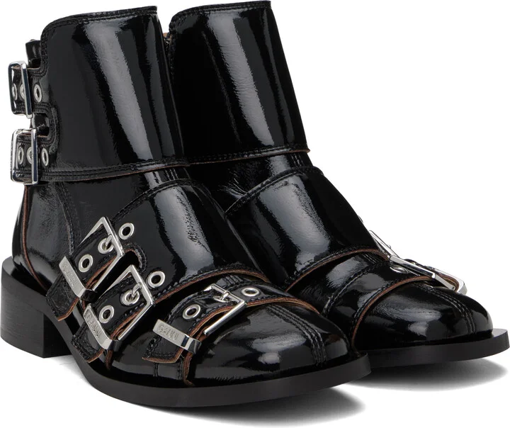 GANNI Black Feminine Buckle Naplack Boots - Image 4