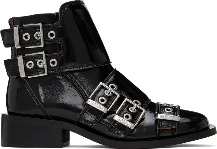 GANNI Black Feminine Buckle Naplack Boots