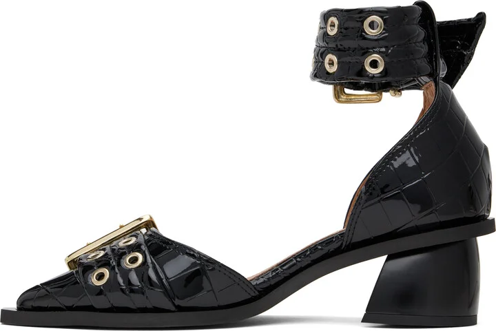 GANNI Black Feminine Buckle Open Cut Heels - Image 3