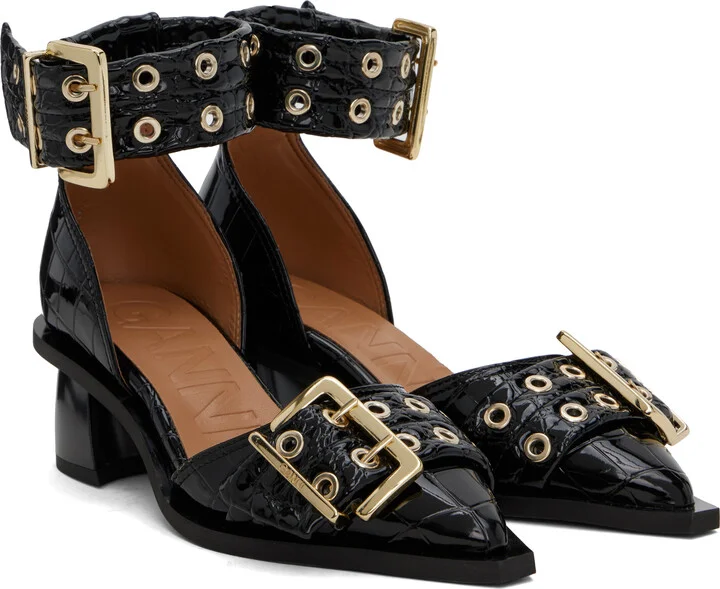 GANNI Black Feminine Buckle Open Cut Heels - Image 4