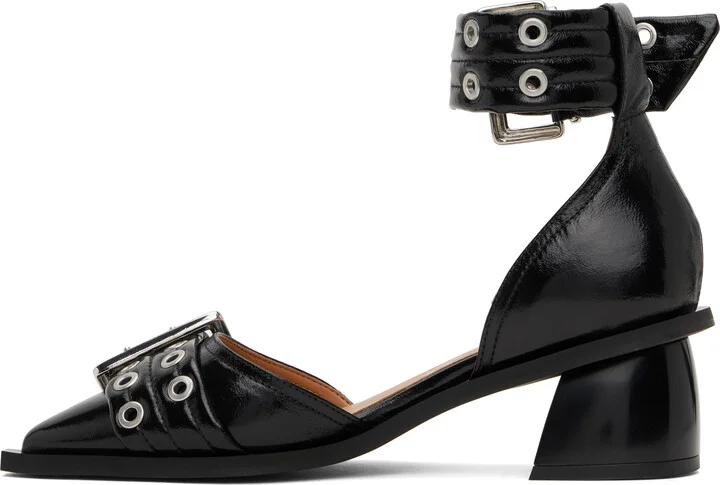 GANNI Black Feminine Buckle Open Cut Heels - Image 3