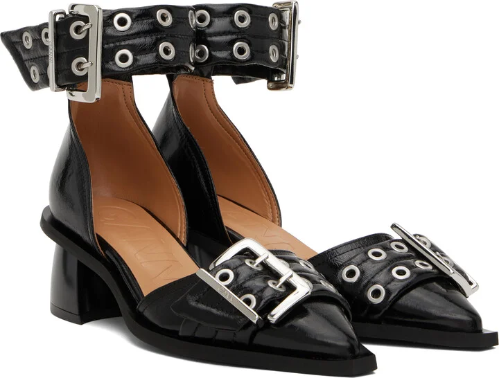 GANNI Black Feminine Buckle Open Cut Heels - Image 4