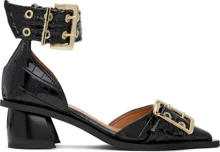 GANNI Black Feminine Buckle Open Cut Heels