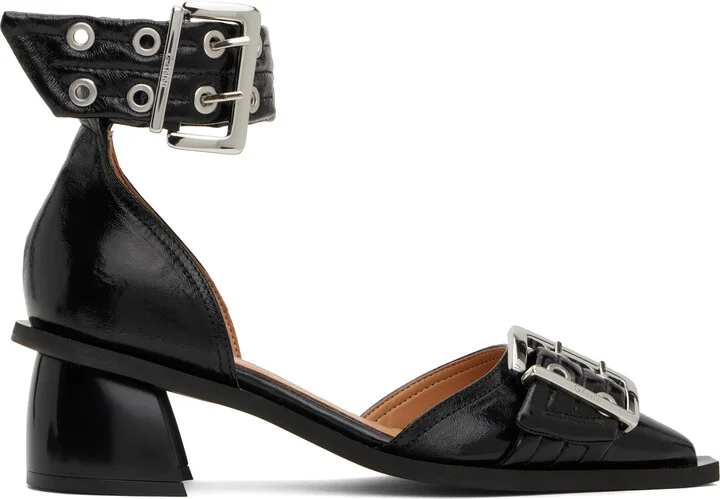 GANNI Black Feminine Buckle Open Cut Heels
