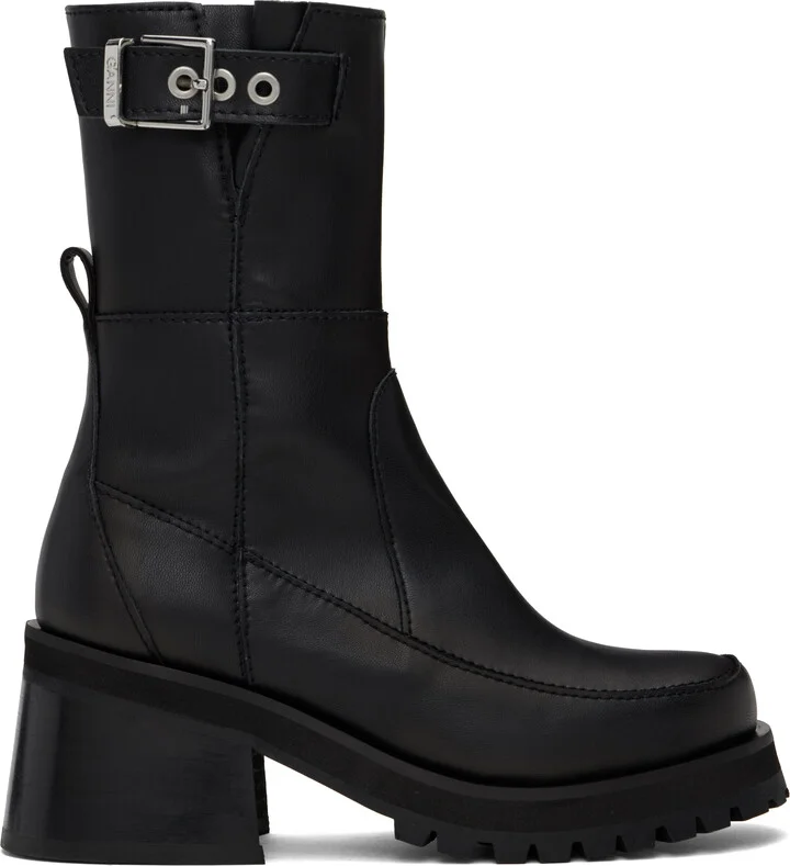 GANNI Black Feminine Buckle Platform Boots