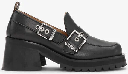 Ganni Black Feminine Buckle Platform Loafers