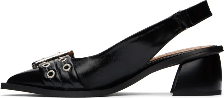 GANNI Black Feminine Buckle Slingback Heels - Image 3
