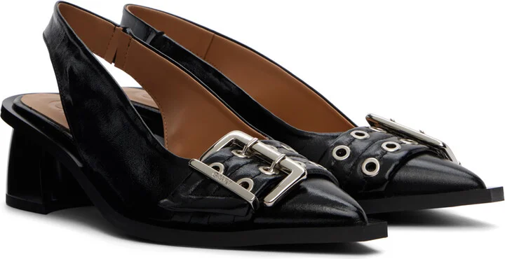 GANNI Black Feminine Buckle Slingback Heels - Image 4