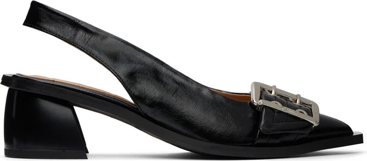 GANNI Black Feminine Buckle Slingback Heels