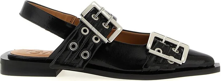 Ganni 'Black Feminine Buckle' Slingback