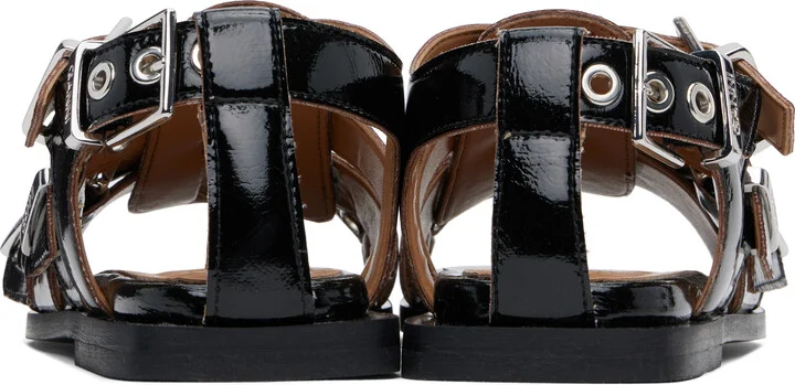 GANNI Black Feminine Buckle Strap Naplack Flat Sandals - Image 2