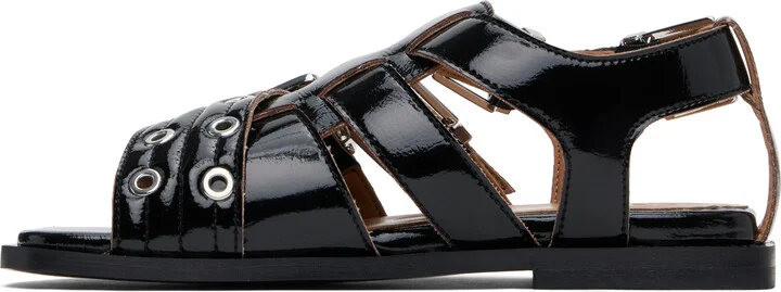 GANNI Black Feminine Buckle Strap Naplack Flat Sandals - Image 3