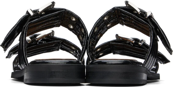 GANNI Black Feminine Buckle Two-Strap Sandals - Image 2