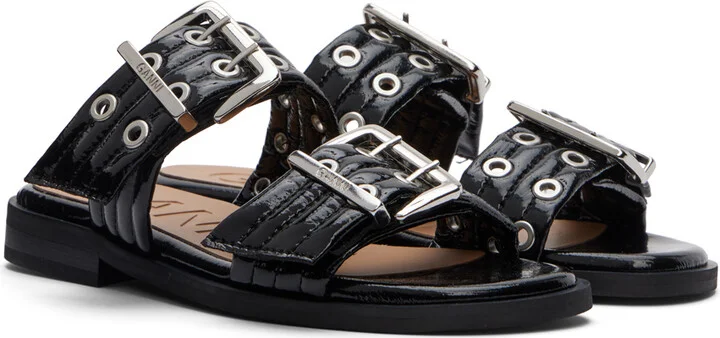 GANNI Black Feminine Buckle Two-Strap Sandals - Image 4