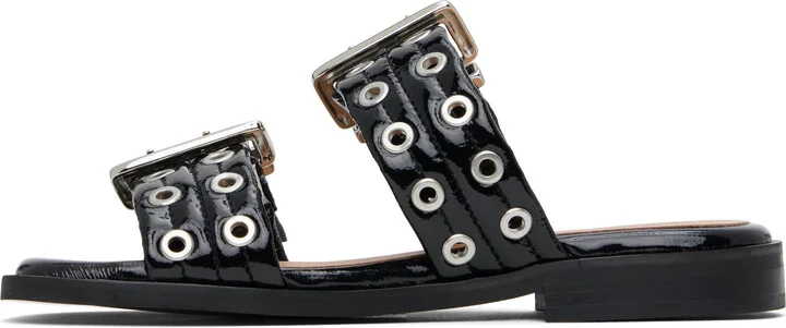 GANNI Black Feminine Buckle Two-Strap Sandals - Image 3