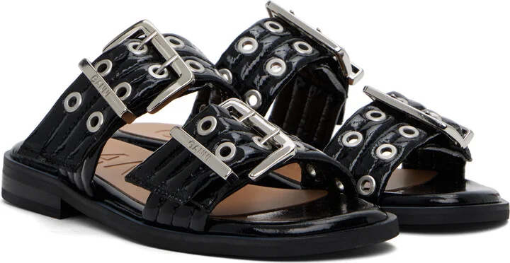 GANNI Black Feminine Buckle Two-Strap Sandals - Image 4