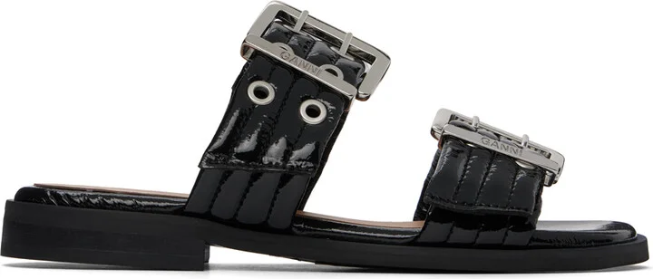 GANNI Black Feminine Buckle Two-Strap Sandals